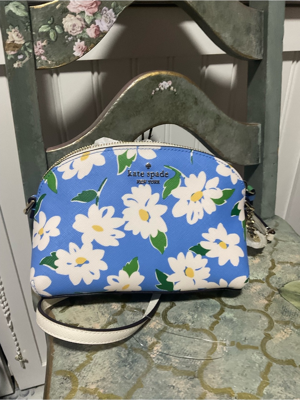 kate spade blue and white daisy print crossbody